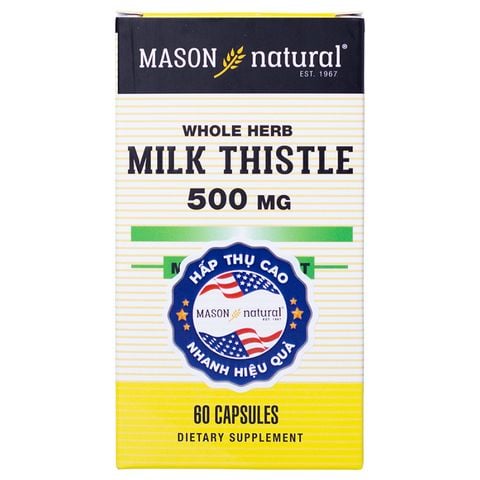 Viên Uống Mason Milk Thistle 500mg - Giải Độc Gan, Tăng Cường Chức Năng Gan Từ Mỹ, Hộp 60 viên