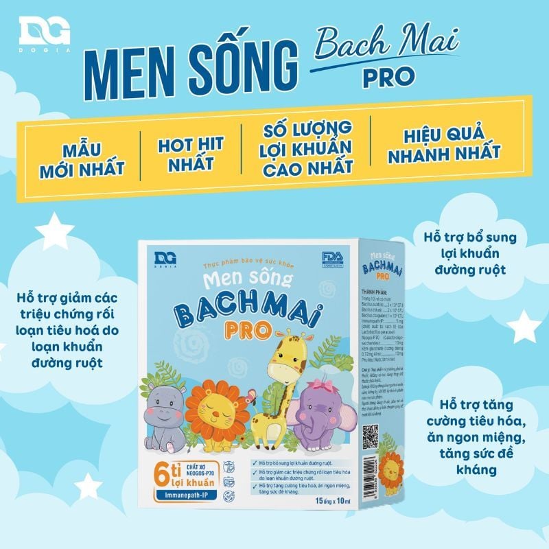 Men Sống Bạch Mai Pro 6 Tỷ Lợi Khuẩn - Giải Pháp Số 1 Cho Bé  Biếng Ăn, Rối Loạn Tiêu Hoá, Hộp 15 ống 10ml
