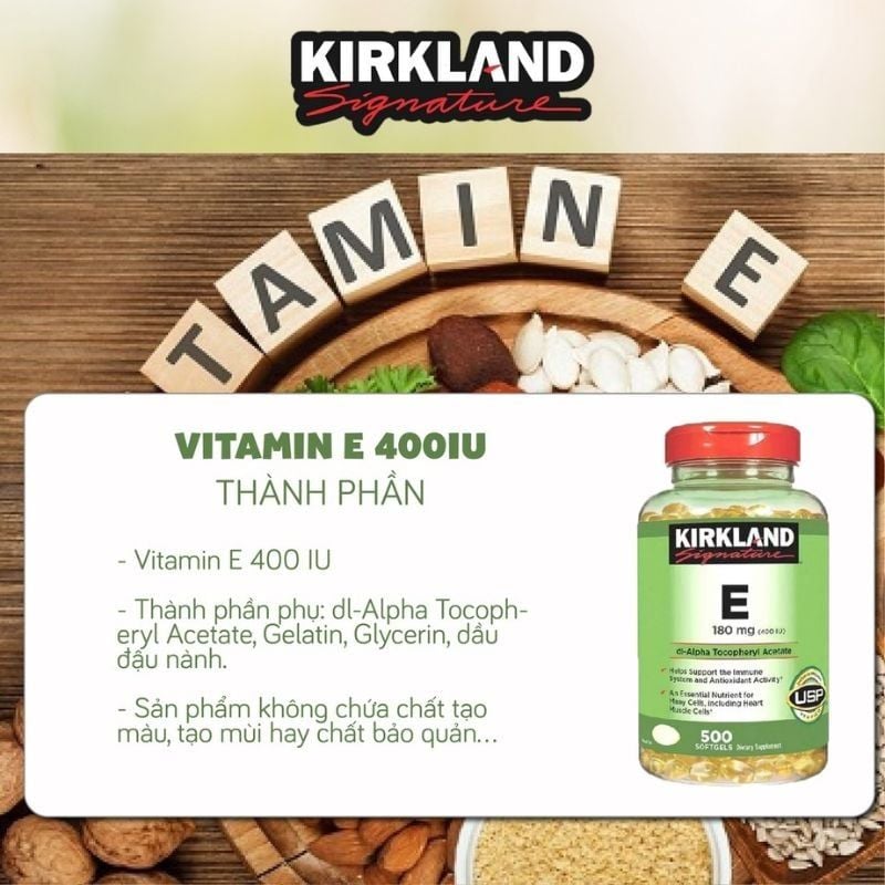 Viên uống Vitamin E Kirkland 400 IU - Bổ sung vitamin E, cải thiện nội tiết tố và làm đẹp da, nhập khẩu chính hãng, hộp 500 viên.