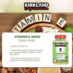 Viên uống Vitamin E Kirkland 400 IU - Bổ sung vitamin E, cải thiện nội tiết tố và làm đẹp da, nhập khẩu chính hãng, hộp 500 viên.