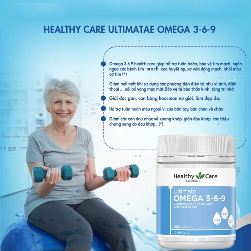 Viên uống bổ sung Omega 3 6 9 Healthy Care Ultimate của Úc, hộp 200 viên