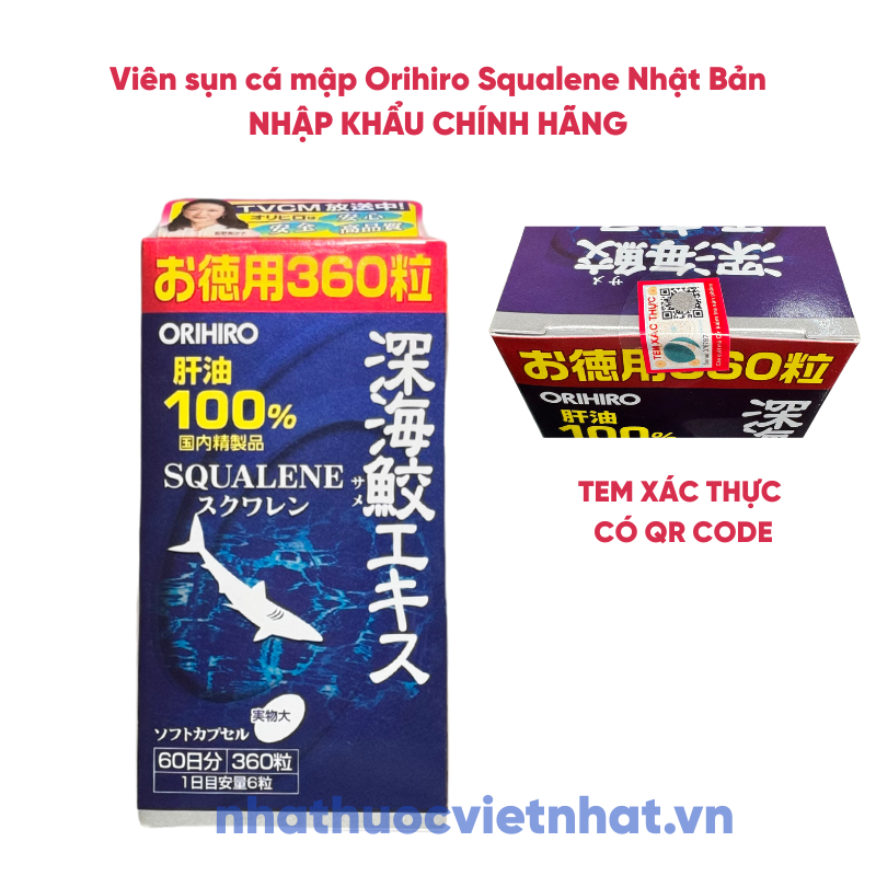 Viên sụn cá mập Orihiro của Nhật giúp chống oxy hoá, giảm viêm và đau khớp, hộp 360 viên