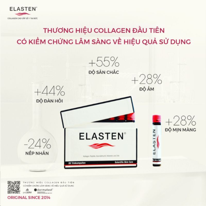 Collagen thuỷ phân Elasten làm đẹp và trẻ hoá làn da số 1 của Đức, hộp 28 ống uống 28 ngày
