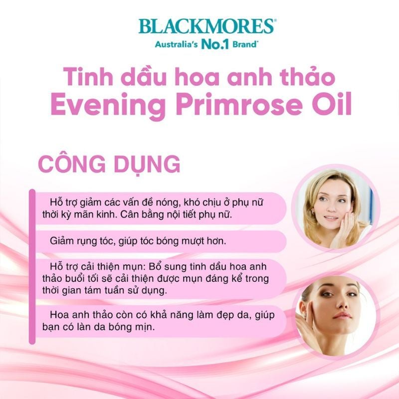 Tinh dầu hoa anh thảo Blackmores Evening Primrose - Hỗ trợ làm đẹp da, cân bằng nội tiết (190 viên)
