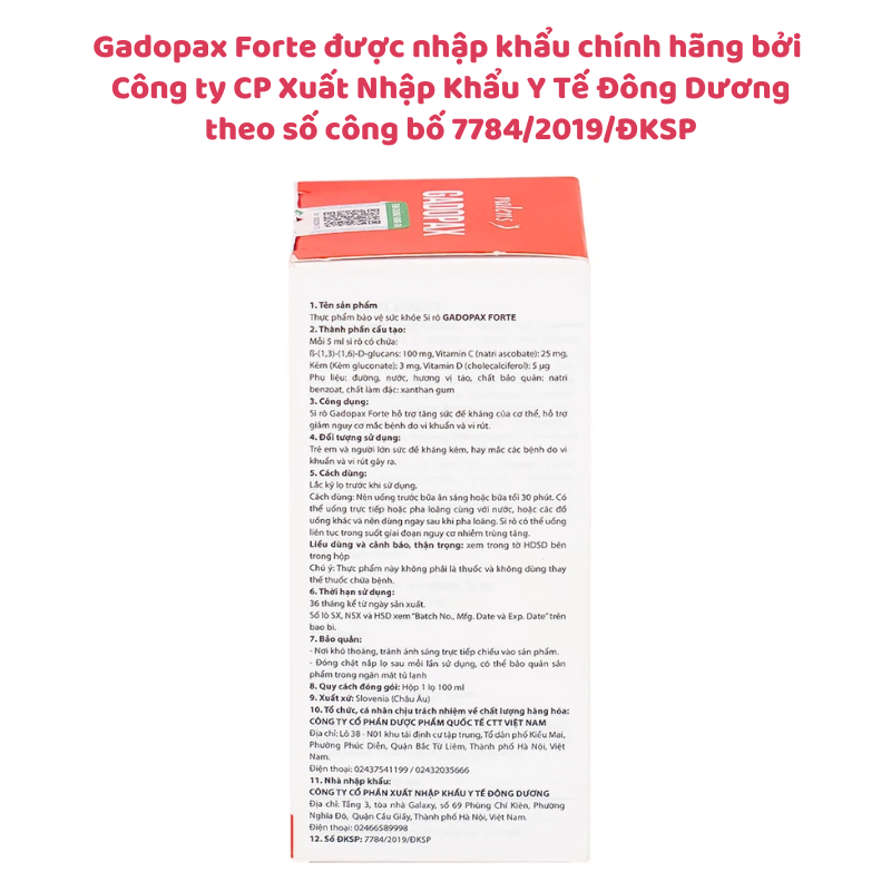 Siro Gadopax Forte, tăng đề kháng và cải thiện miễn dịch ở trẻ em từ 0 tháng tuổi, chai 100ml