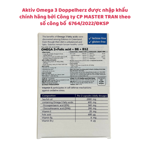 Viên dầu cá Aktiv Omega 3 Doppelherz bổ sung vitamin, tăng cường thị lực (30 viên)