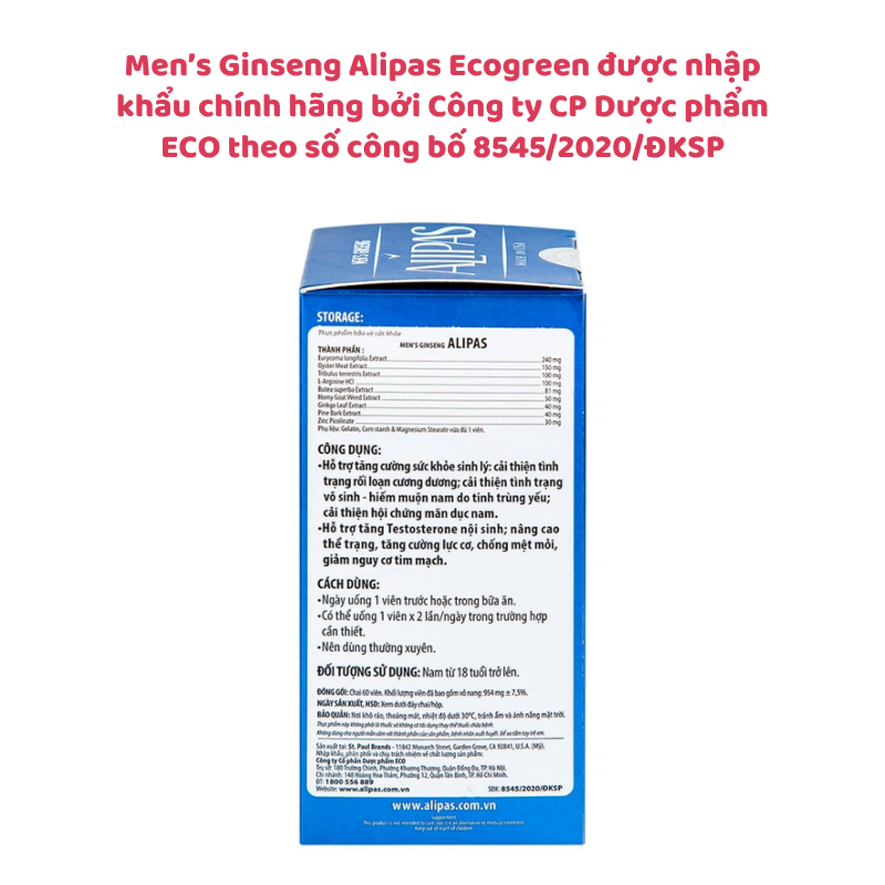 Viên uống Men’s Ginseng Alipas Ecogreen tăng cường sinh lực phái mạnh (30 viên)