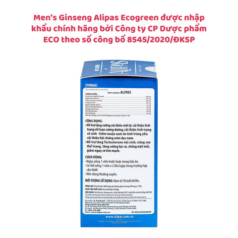 Viên uống Men’s Ginseng Alipas Ecogreen tăng cường sinh lực phái mạnh (30 viên)