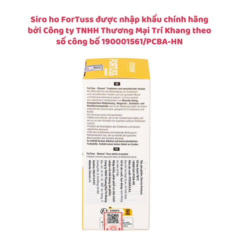 Siro ho ForTuss - Giảm ho khan, ho có đờm đặc, an toàn và hiệu quả cho trẻ từ 1 tuổi, chai 150ml