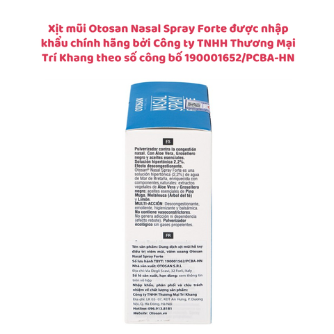 Xịt mũi người lớn Otosan Nasal Spray Forte giúp hết tắc nghẹt mũi, sổ mũi