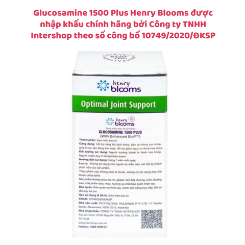 Viên uống bổ xương khớp Glucosamine 1500 Plus - Henry Blooms của Úc, tăng tiết dịch khớp, bảo vệ màng sụn khớp, giảm viêm khớp
