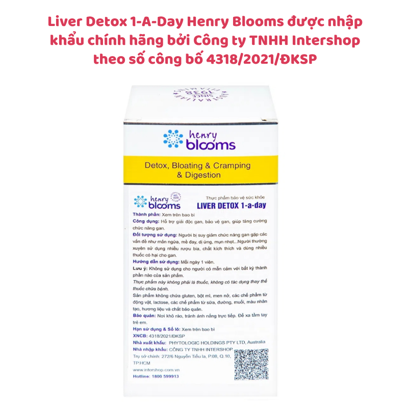 Viên uống Liver Detox 1-A-Day Henry Blooms giải độc gan, bảo vệ gan, giúp tăng cường chức năng gan (hộp 30 viên)