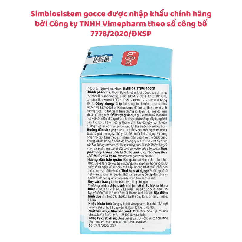 Men vi sinh nhỏ giọt Simbiosistem gocce, cải thiện hệ tiêu hoá trẻ nhỏ