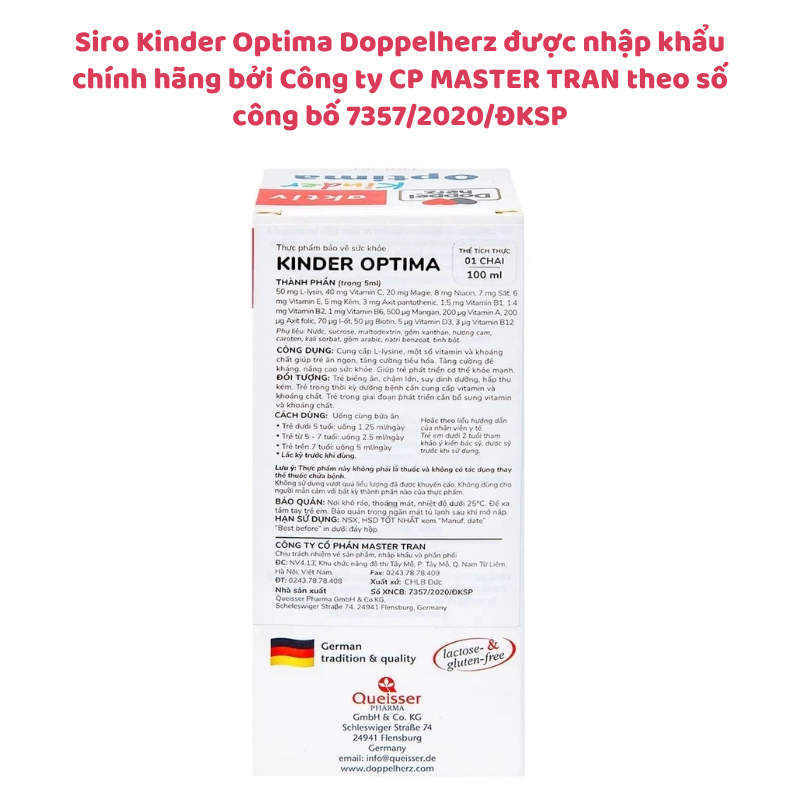 Siro Kinder Optima Doppelherz hỗ trợ trẻ ăn ngon, tăng cường tiêu hóa và nâng cao sức đề kháng (100ml)