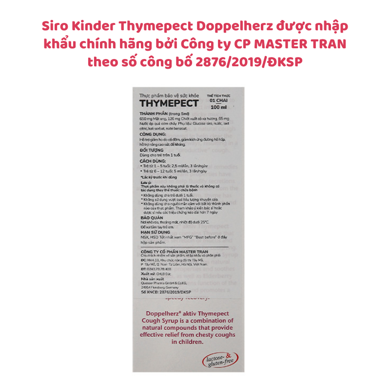 Siro ho cho bé Kinder Thymepect Doppelherz , nhập khẩu từ Đức