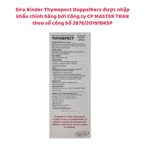 Siro ho cho bé Kinder Thymepect Doppelherz , nhập khẩu từ Đức