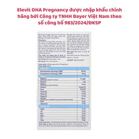 Elevit DHA Pregnancy - Vitamin tổng hợp cho bà bầu của Pháp, nhập khẩu chính hãng, hộp 30 viên