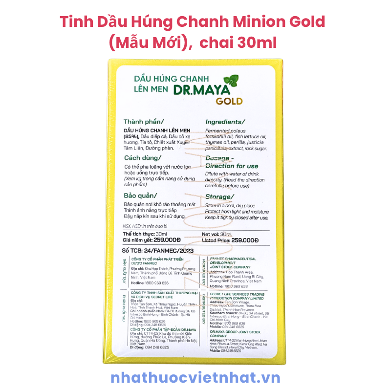 Tinh Dầu Húng Chanh Minion Gold (Mẫu Mới) - Hỗ Trợ Giảm Ho, Sốt, Cảm Cúm Cho Cả Gia Đình, Chai 30ml