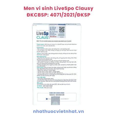 LiveSpo Clausy, bào tử lợi khuẩn kháng đa kháng sinh, cân bằng hệ vi sinh vật đường ruột, hộp 10 ống
