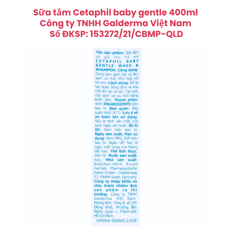 Sữa tắm gội cho trẻ em Cetaphil baby gentle 400ml