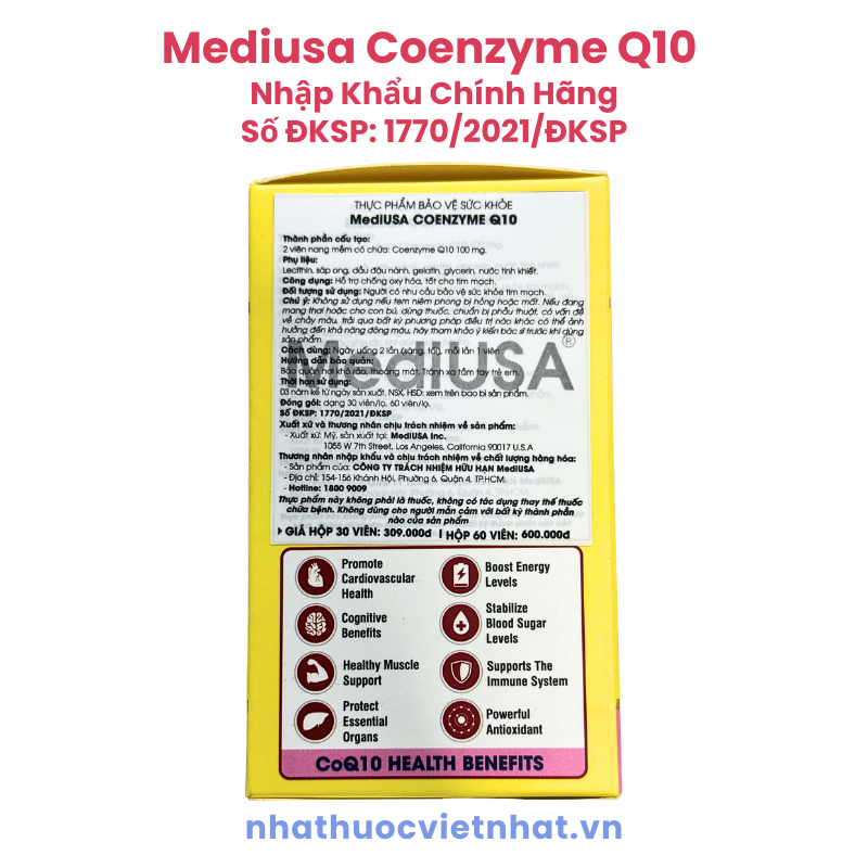 Viên uống Mediusa Coenzyme Q10 - Giải pháp toàn diện cho sức khỏe tim mạch, hộp 30 viên