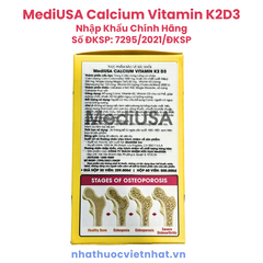 Viên uống bổ sung canxi của Mỹ MediUSA Calcium Vitamin K2 D3 - Giúp xương chắc khoẻ, ngăn ngừa loãng xương ở người lớn tuổi, hộp 30 viên