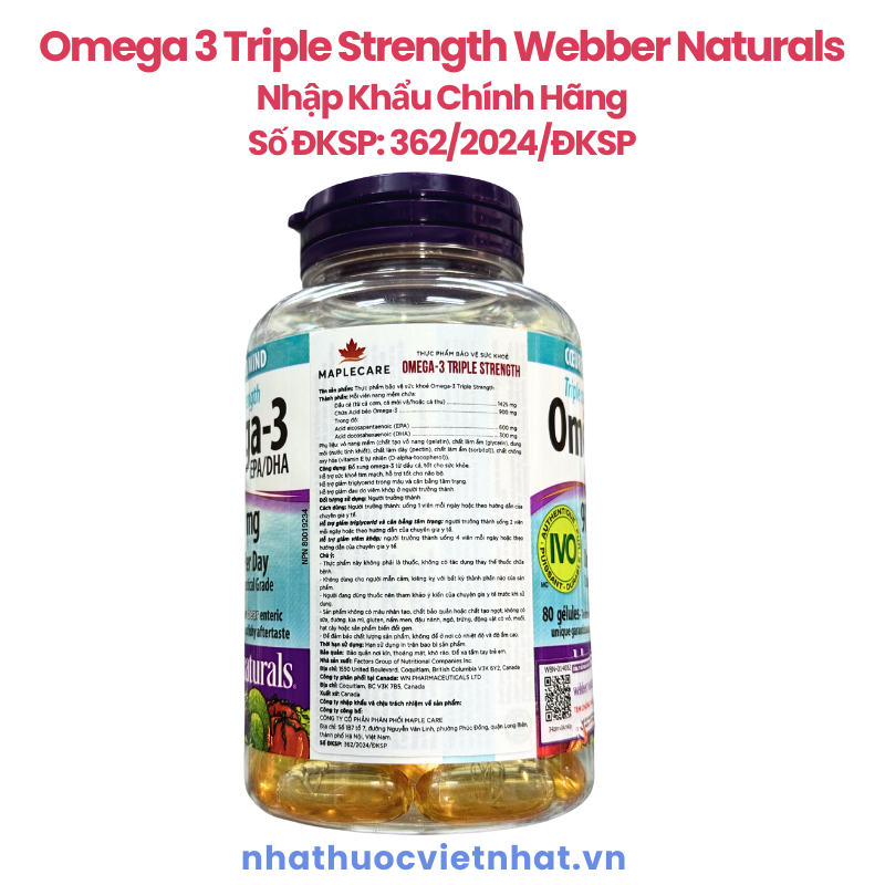Viên Uống Dầu Cá Omega-3 Triple Strength Webber Naturals 900mg - Hỗ Trợ Sức Khỏe Tim Mạch, Não Bộ và Thị Lực, Hộp 80 viên