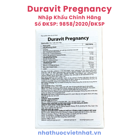 Duravit Pregnancy, bổ sung vitamin tổng hợp cho phụ nữ trước và trong thai kỳ, hộp 30 viên
