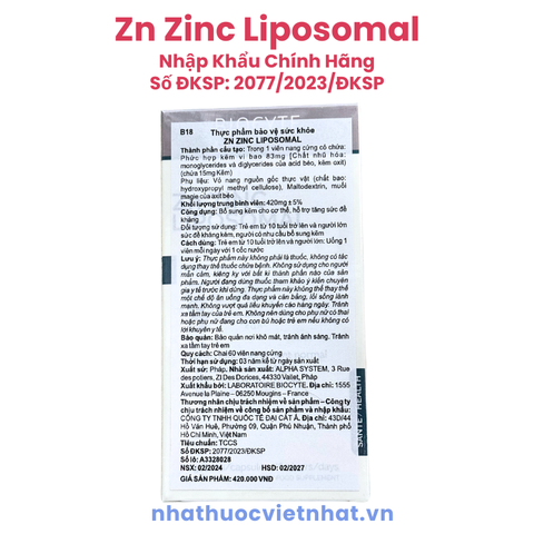 Viên Uống Bổ Sung Kẽm Zn Zinc Liposomal, Hỗ Trợ Giảm Mụn Hiệu Quả
