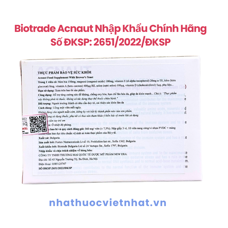 Viên uống Biotrade Acnaut - Giảm mụn, kiềm dầu hiệu quả từ men bia & vitamin