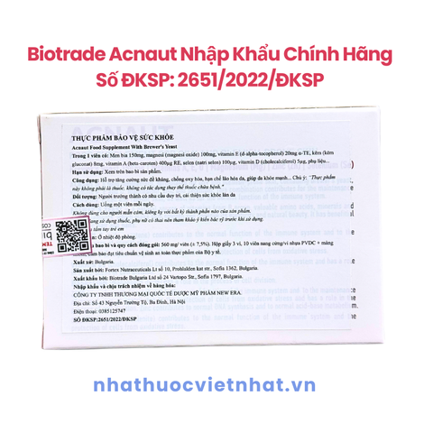 Viên uống Biotrade Acnaut - Giảm mụn, kiềm dầu hiệu quả từ men bia & vitamin