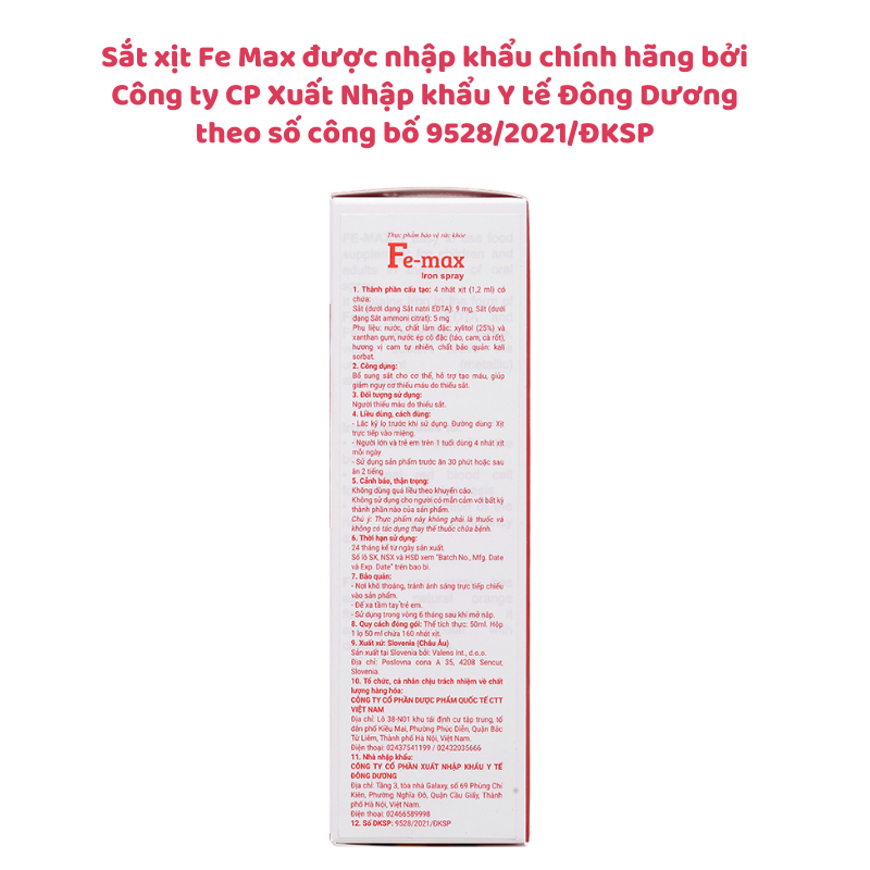 Sắt xịt Fe Max - Bổ sung sắt hữu cơ cho trẻ dạng xịt, ngừa thiếu máu hiệu quả