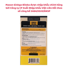 Viên uống bổ não Mason Ginkgo Biloba của Mỹ, giảm đau đầu, cải thiện giấc ngủ, trí não khỏe mạnh, hộp 60 viên