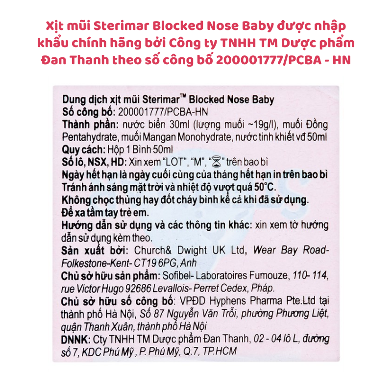 Xịt mũi cá heo màu cam Sterimar Blocked Nose Baby - Giảm nghẹt mũi, sổ mũi cho trẻ từ 3 tháng tuổi, Chai 50ml