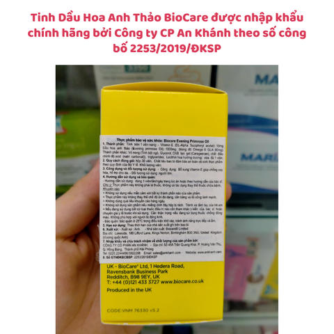 Tinh Dầu Hoa Anh Thảo BioCare - Hỗ Trợ Cân Bằng Nội Tiết Từ Anh Quốc, Hộp 30 Viên
