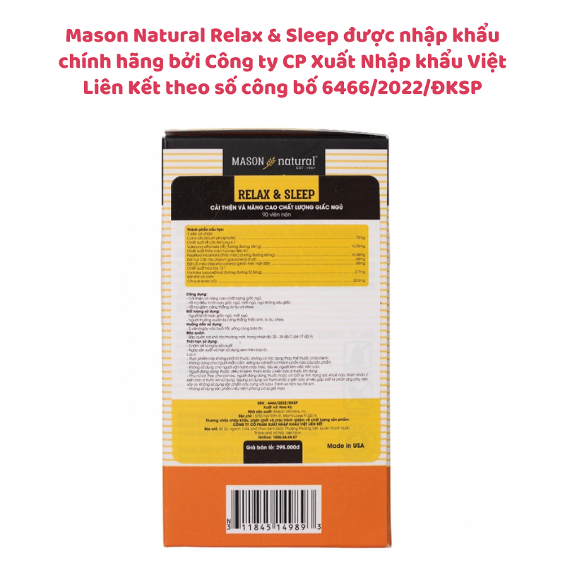Mason Natural Relax & Sleep - Cải thiện và nâng cao chất lượng giấc ngủ, hộp 90 viên