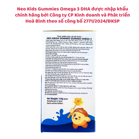 Kẹo dẻo Neo Kids Gummies Omega 3 DHA giúp bé thông minh, ghi nhớ tốt, lọ 60 viên