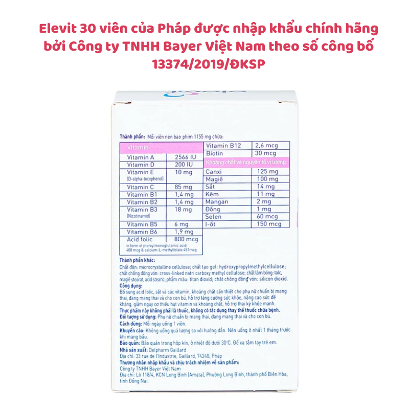 Vitamin tổng hợp cho bà bầu và trước khi mang thai Elevit của Pháp, hộp 30 viên - Nhập khẩu chính hãng