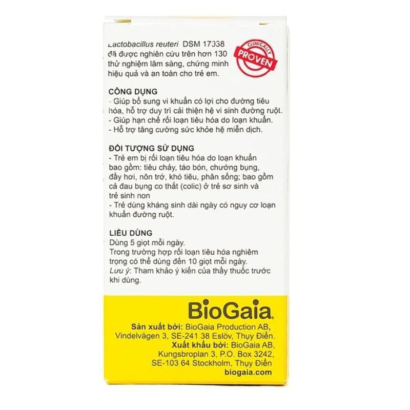 Men vi sinh Biogaia, men vi sinh từ sữa mẹ, bổ sung lợi khuẩn cho bé, nhập khẩu chính hãng, lọ 5ml