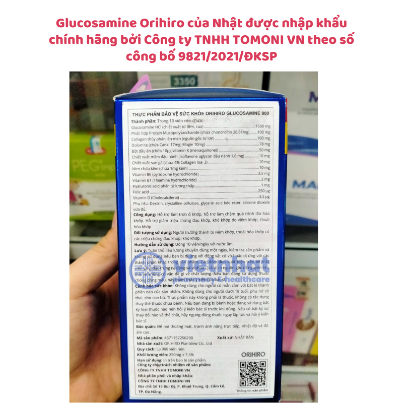 Viên uống bổ xương khớp Glucosamine Orihiro của Nhật - nhập khẩu chính hãng, hộp 900 viên
