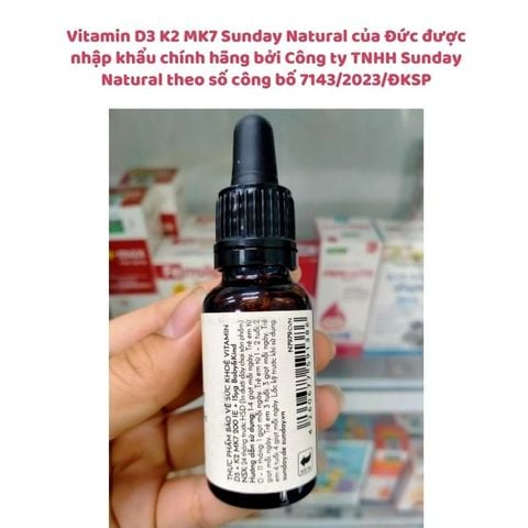 Vitamin D3 K2 MK7 Sunday Natural hỗ trợ tăng chiều cao cho bé của Đức, chai 20ml