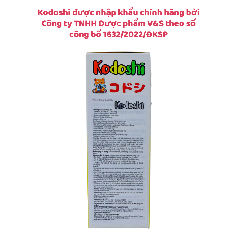 Kodoshi - Siro ăn ngon, hỗ trợ tăng cường đề kháng của Nhật, chai 100mL