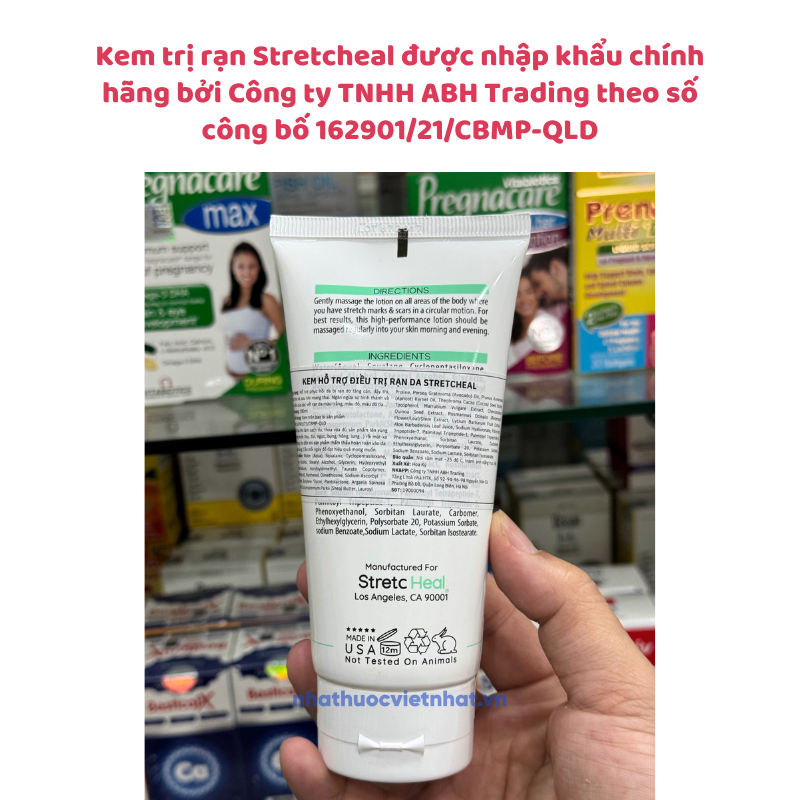Kem trị rạn Stretcheal - Ngăn ngừa và làm mờ rạn da an toàn, hiệu quả cho bà bầu và sau sinh, tuýp 180ml