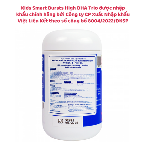 Kids Smart Bursts High DHA Trio - Kẹo Dẻo Bổ Sung DHA và EPA Cho Trẻ Phát Triển Trí Não và Thị Lực, Hộp 60 Viên
