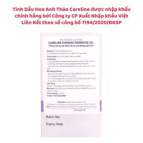 Tinh Dầu Hoa Anh Thảo Careline - Giải pháp tự nhiên giúp cân bằng nội tiết tố từ Úc, Hộp 60 viên