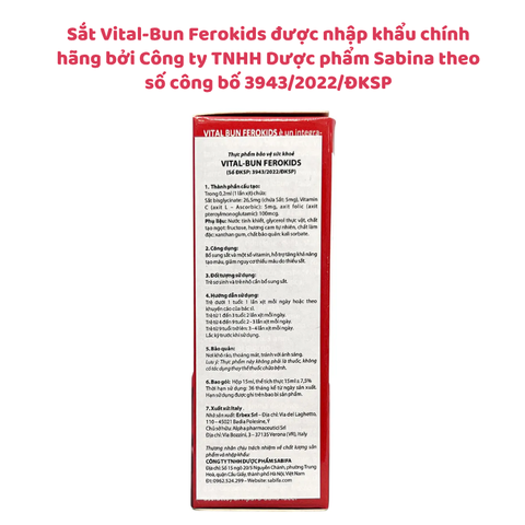 Sắt Vital-Bun Ferokids Chính Hãng Italia - Giải Pháp Tối Ưu Phòng Ngừa Thiếu Máu Do Thiếu Sắt Cho Trẻ Từ 0 Tháng Tuổi