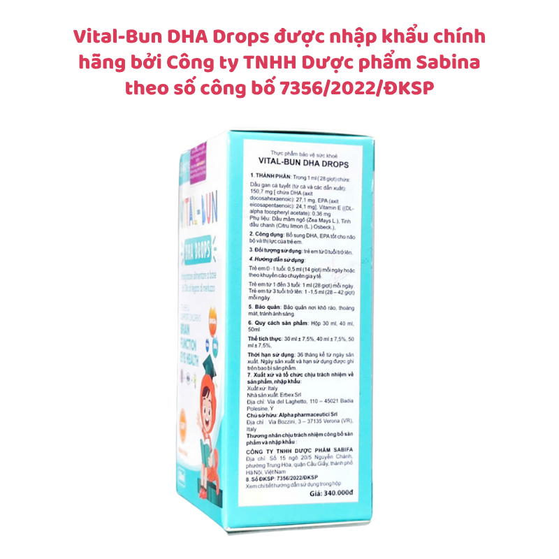 Vital-Bun DHA Drops Chính Hãng - Bổ Sung DHA, Hỗ Trợ Phát Triển Não Bộ Và Thị Lực Cho Trẻ Từ 0 Tuổi