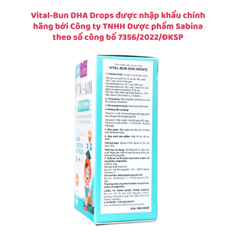 Vital-Bun DHA Drops Chính Hãng - Bổ Sung DHA, Hỗ Trợ Phát Triển Não Bộ Và Thị Lực Cho Trẻ Từ 0 Tuổi