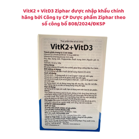 Siro VitK2 + VitD3 Ziphar - Hỗ trợ hấp thu canxi, giúp trẻ ngủ ngon & phát triển xương chắc khỏe (0-9 tuổi)
