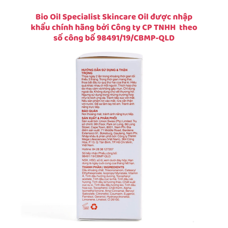 Dầu giảm rạn da và làm mờ sẹo Bio Oil Specialist Skincare Oil,  chai 60ml